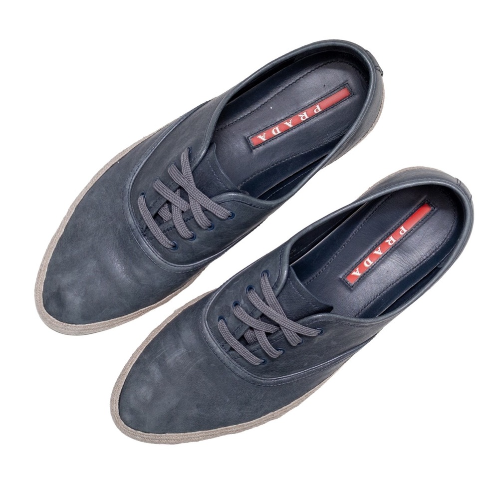 $790 PRADA Aged Leather ESPADRILLE HYBRID Navy  SNEAKERS EU 41 UK 8.5 US 9.5 - Picture 2 of 12
